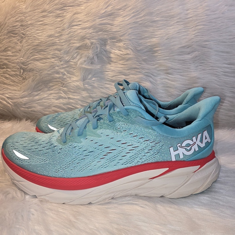 Women's Running Shoes HOKA Clifton 8 Blue Red Size 9.5B 1119394